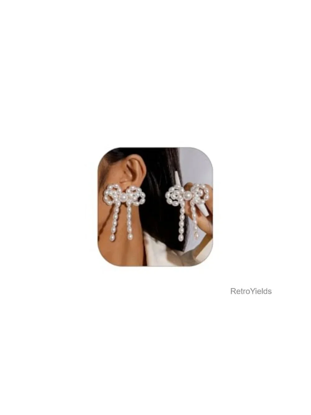 Pearl Bow Drop Earrings Women Beaded Dangle Statement Jewelry Faux Pearl